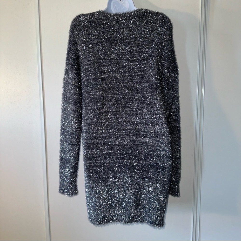 By Anthropologie Women’s Metallic Gray/Silver Eyelash Knit Mini Dress-Size Small - Picture 9 of 10